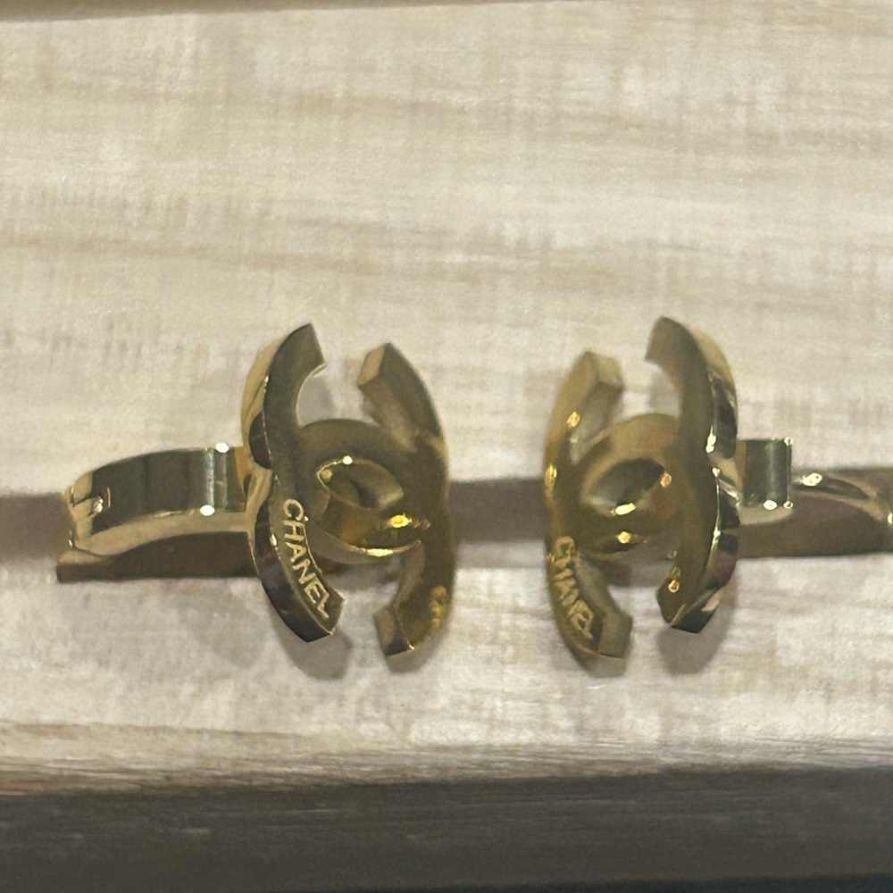 Chanel Gold-Tone CC Logo Hoop Earrings